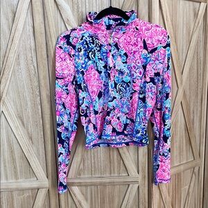 Lilly Pulitzer Luxetic Justine Crop Half Zip Rash Guard UPF 50+ L NWT